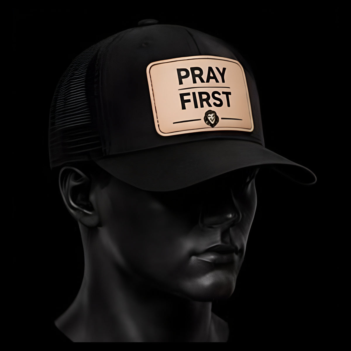 PRAY FIRST™ Heritage Leather-Patch Cap — Brown / Khaki