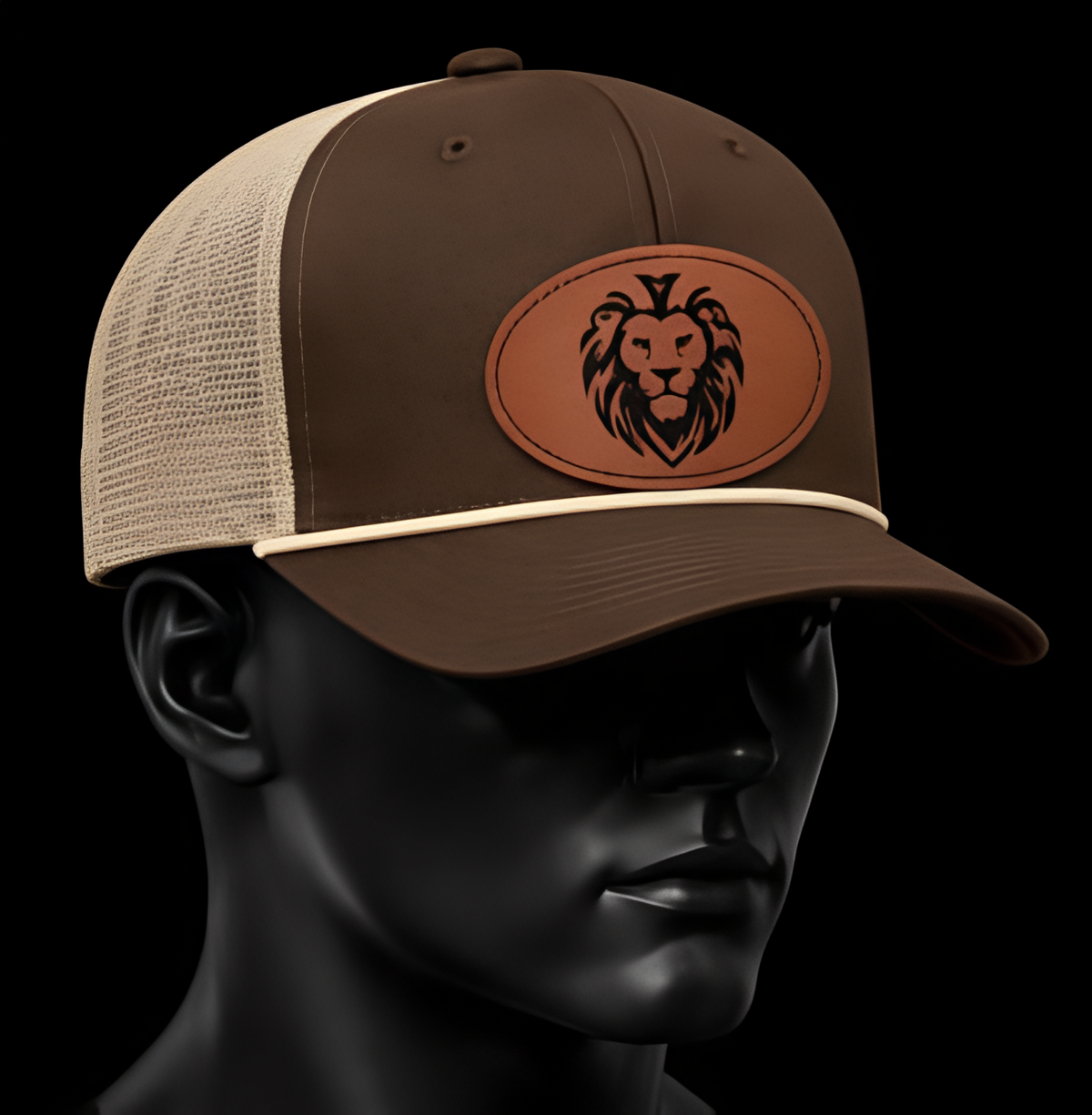 HERITAGE LION™ — OVAL Leather-Patch Cap — Brown / Khaki Mesh