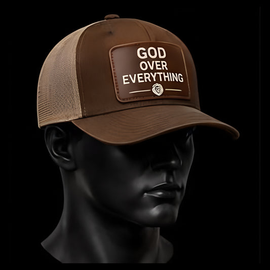 GOD OVER EVERYTHING™ Heritage Leather-Patch Cap — Tan / Brown